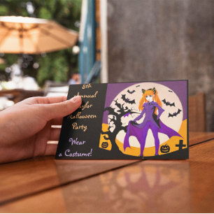 Anime Girl im Cat Costume Halloween-Party Einladun Postkarte