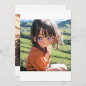 Anime Girl im sonnigen Wiese Einladung (Vorne/Hinten)