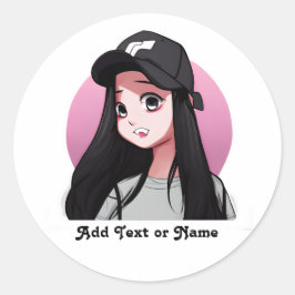 Anime Girl in Black Cap Personalisiert Runder Aufkleber