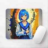 Anime Girl in Blue Mousepad (Mit Mouse)