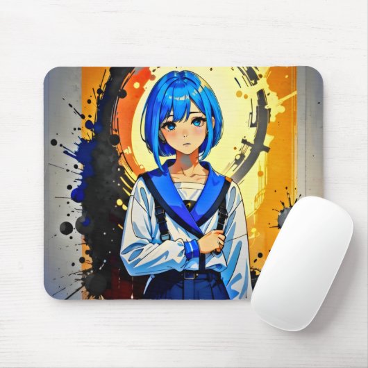 Anime Girl in Blue Mousepad (Mit Mouse)