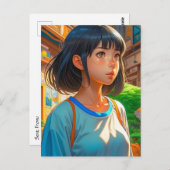 Anime Girl in der Stadt | BEHALTEND TOUCH Postkarte (Vorne/Hinten)