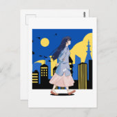 Anime Girl in der Stadt der Nacht Postkarte (Vorne/Hinten)