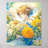 Anime Girl in Gelb und Blumen Poster (Vorne)