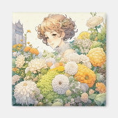 Anime Girl in Gelben Blumen Magnet (Vorne)
