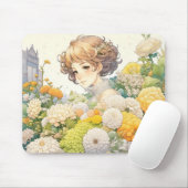 Anime Girl in Gelben Blumen Mousepad (Mit Mouse)