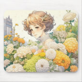 Anime Girl in Gelben Blumen Mousepad (Vorne)