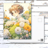 Anime Girl in Gelben Blumen Personalisiert Geburts Postkarte
