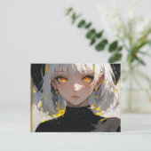 Anime Girl in schwarzem Outfit Postkarte (Stehend Vorderseite)