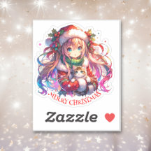 Anime Girl in Weihnachtsmannmütze Wasserfarben Wei