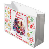 Anime Girl in Weihnachtsmannmütze Wasserfarben Wei Große Geschenktüte (Vorderseite Schrägansicht)