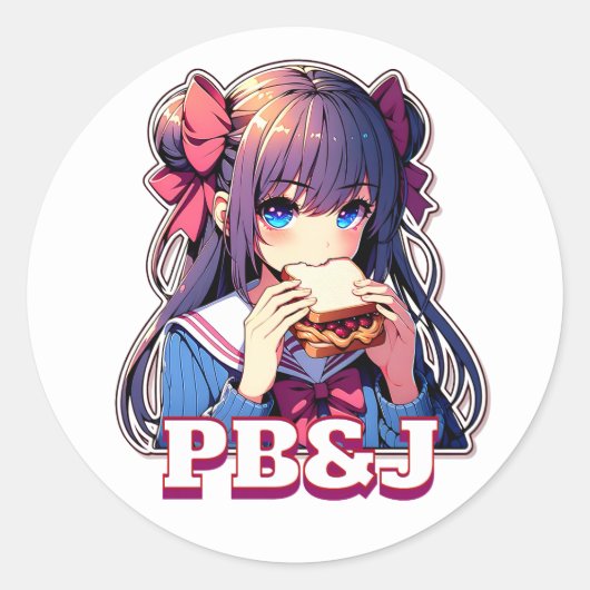 Anime Girl isst ein PB&J Sandwich Runder Aufkleber (Vorderseite)
