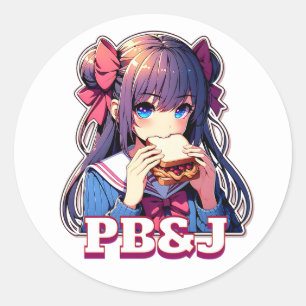 Anime Girl isst ein PB&J Sandwich Runder Aufkleber