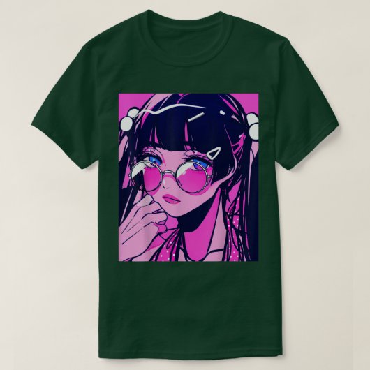 Anime Girl Kawaii Waifu Pink Ästhetik Japanischer T-Shirt (Design vorne)