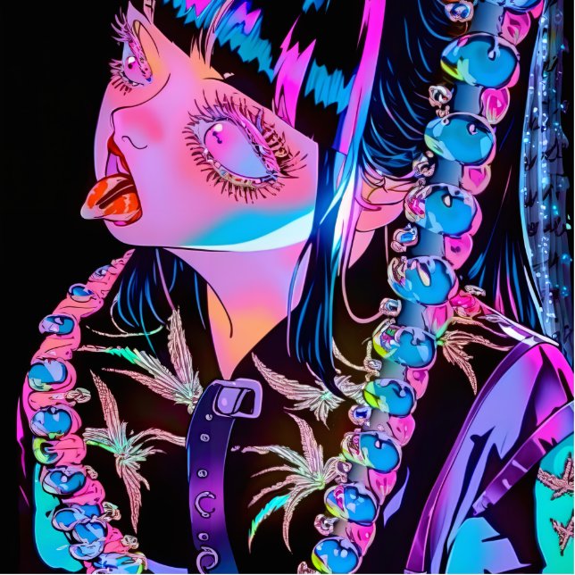 Anime Girl klebt ihre Zunge raus Freistehende Fotoskulptur (Vorne)