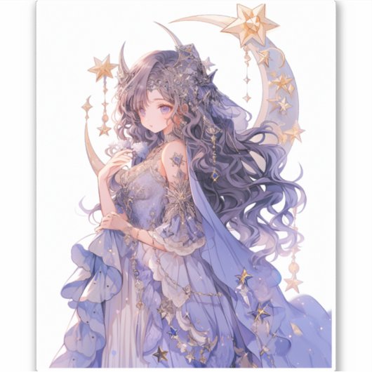 Anime Girl Lila Moon Princess Fantasy Art Aufkleber (Vorderseite)