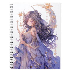 Anime Girl Lila Moon Princess Fantasy Art Notizblock