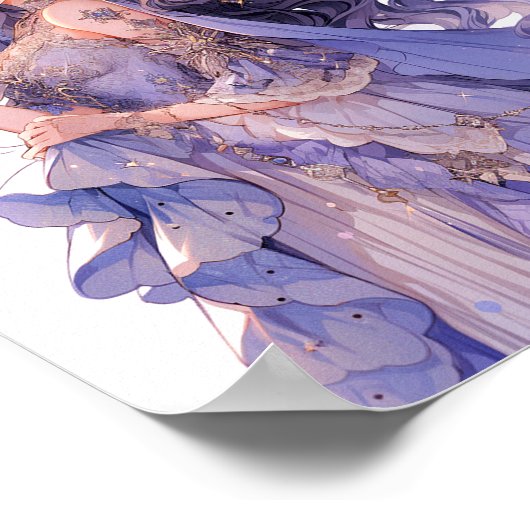 Anime Girl Lila Moon Princess Fantasy Art Poster (Ecke)