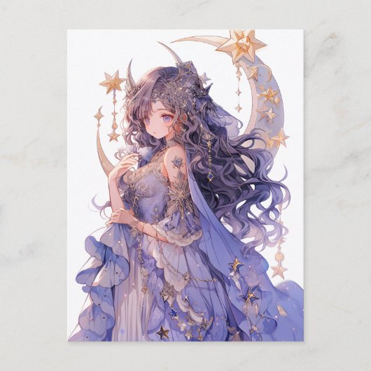 Anime Girl Lila Moon Princess Fantasy Art Postkarte (Vorderseite)