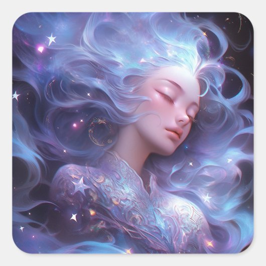 Anime Girl Made of Stars Quadratischer Aufkleber (Vorderseite)