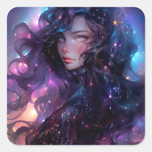 Anime Girl Made of Stars Quadratischer Aufkleber (Vorderseite)