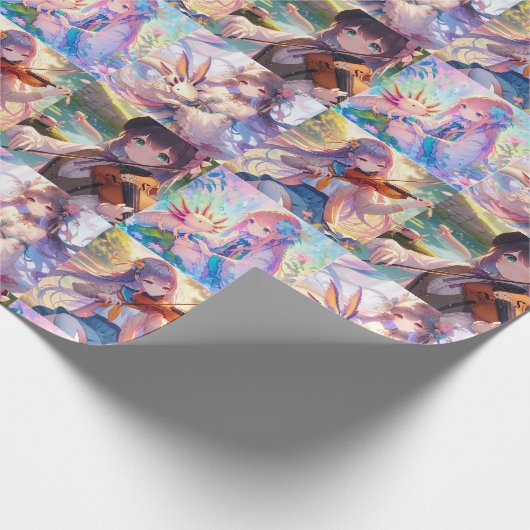 Anime Girl mit Axolotls spielen Violine Geschenkpapier (Ecke)