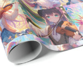 Anime Girl mit Axolotls spielen Violine Geschenkpapier (Rolleneckpunkt)