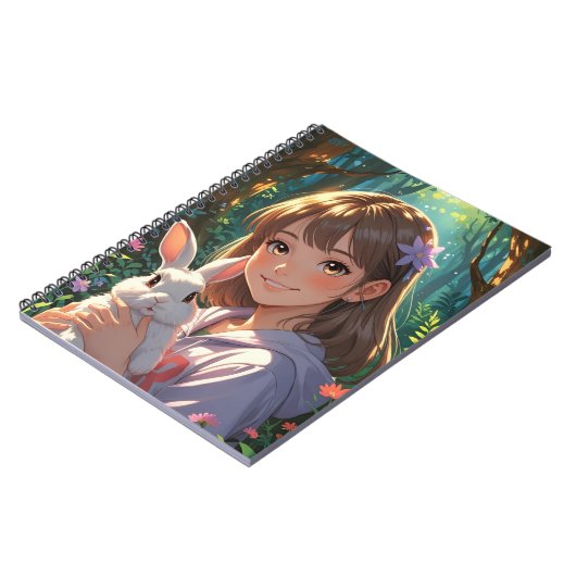 Anime Girl mit Blume Ribbon und ihrem Bunny Notizblock (Linke Seite)