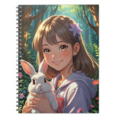 Anime Girl mit Blume Ribbon und ihrem Bunny Notizblock (Vorderseite)
