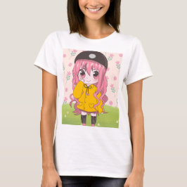 Anime Girl mit Blume T-Shirt