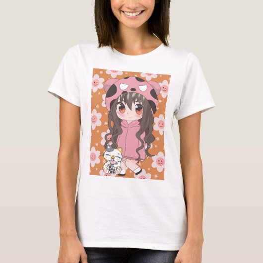 Anime Girl mit Blume T-Shirt (Vorderseite)