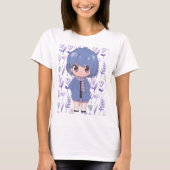 Anime Girl mit Blume T-Shirt (Vorderseite)