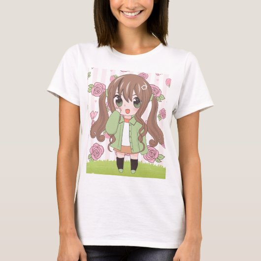 Anime Girl mit Blume T-Shirt (Vorderseite)