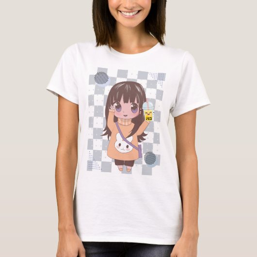 Anime Girl mit Blume T-Shirt (Vorderseite)