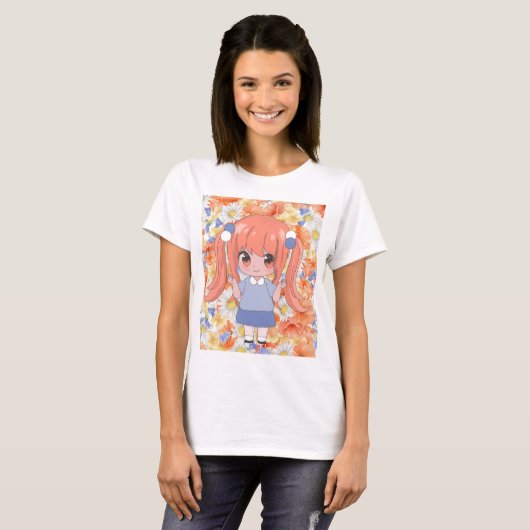 Anime Girl mit Blume T-Shirt (Vorne ganz)