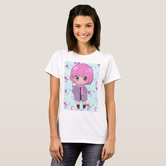 Anime Girl mit Blume T-Shirt (Vorne ganz)
