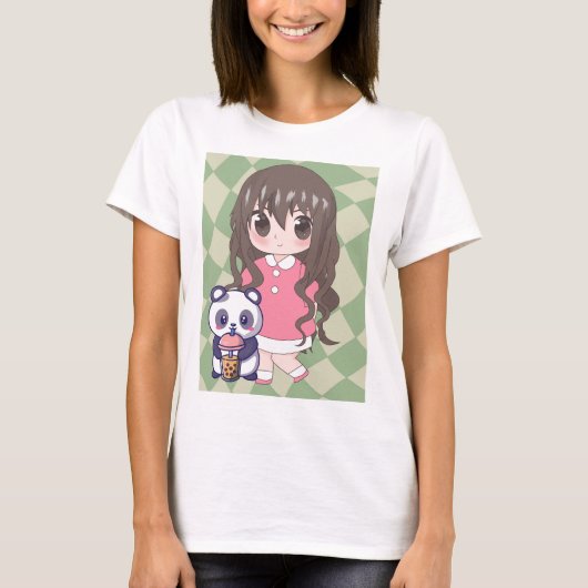 Anime Girl mit Blume T-Shirt (Vorderseite)