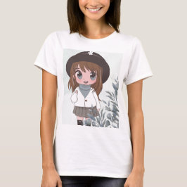Anime Girl mit Blume T-Shirt