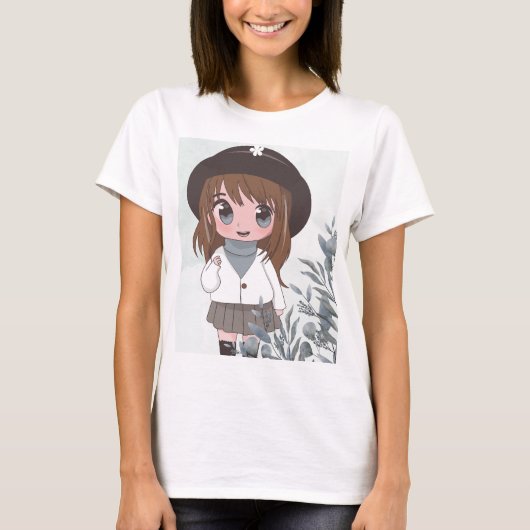 Anime Girl mit Blume T-Shirt (Vorderseite)