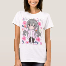Anime Girl mit Blume T-Shirt