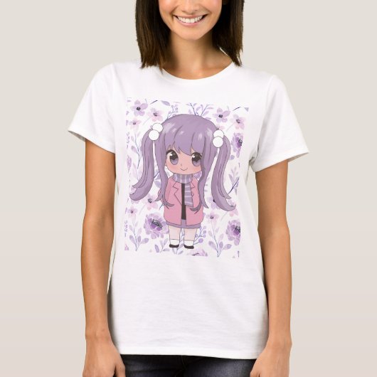 Anime Girl mit Blume T-Shirt (Vorderseite)