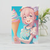 Anime Girl mit Cupcake Birthday Party Einladung (Stehend Vorderseite)