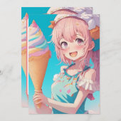 Anime Girl mit Cupcake Birthday Party Einladung (Vorne/Hinten)
