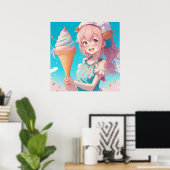 Anime Girl mit Cupcake Whimsical Poster (Heimbüro)