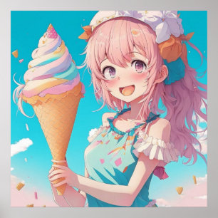 Anime Girl mit Cupcake Whimsical Poster