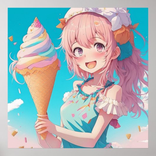 Anime Girl mit Cupcake Whimsical Poster (Vorne)