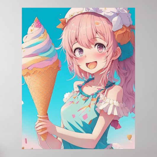 Anime Girl mit Cupcake Whimsical Poster (Vorne)