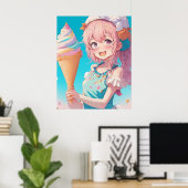 Anime Girl mit Cupcake Whimsical Poster (Heimbüro)