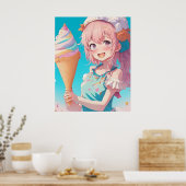 Anime Girl mit Cupcake Whimsical Poster (Küche)