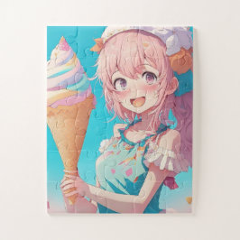 Anime Girl mit Cupcake Whimsical Puzzle